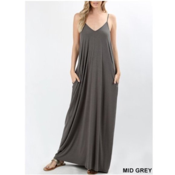 Zenana Outfitters Dresses & Skirts - Gray Maxi with Pockets